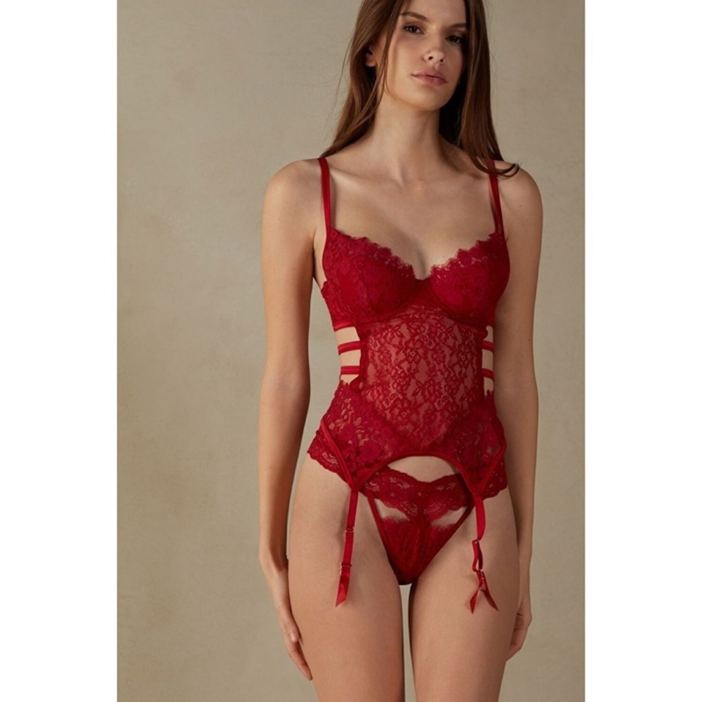 Intimissimi Women's Feminine Red "Heart Beat" Lace Demi Bustier In Red Size S